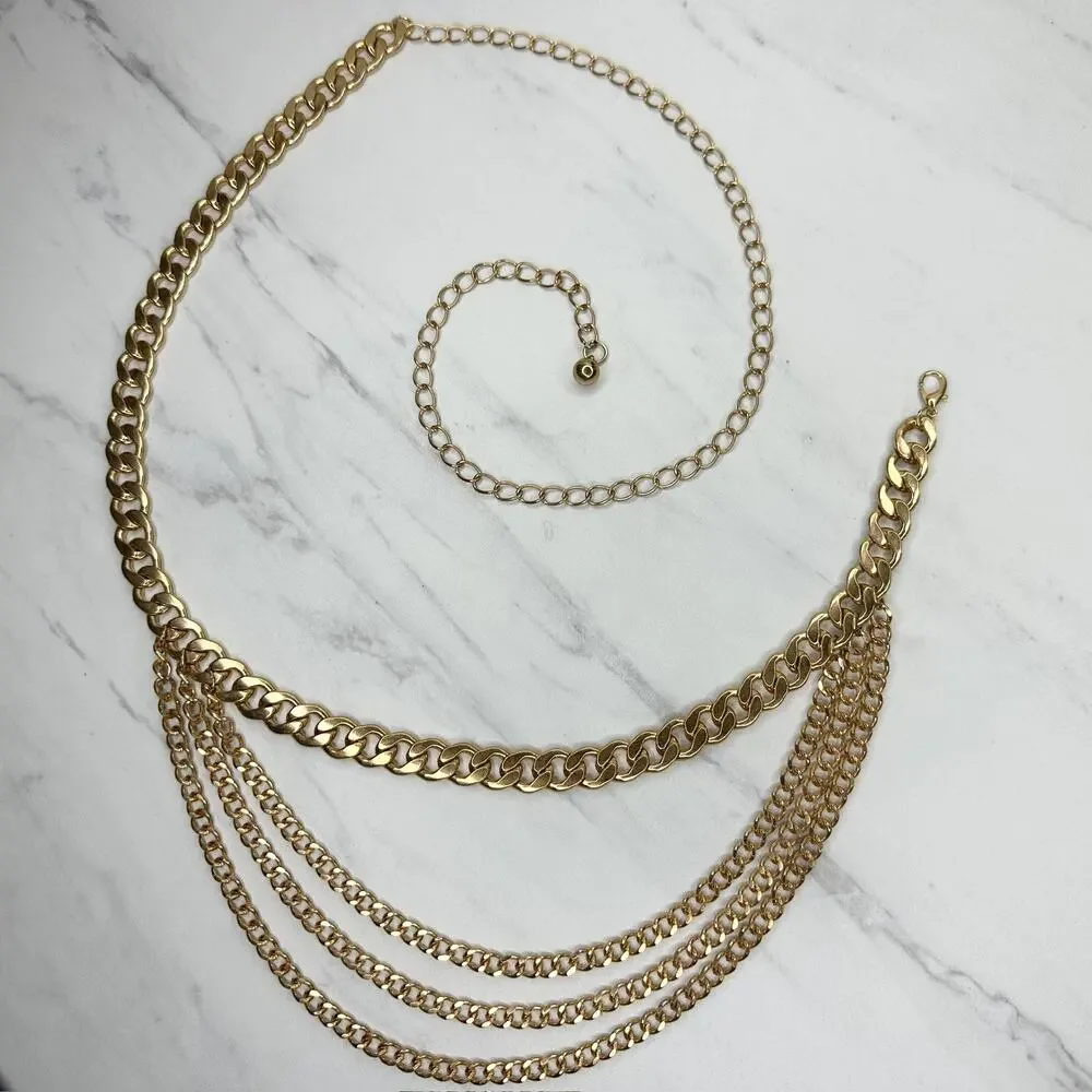 Draped Gold Curb Chain Belt Multi Strand OS ✨